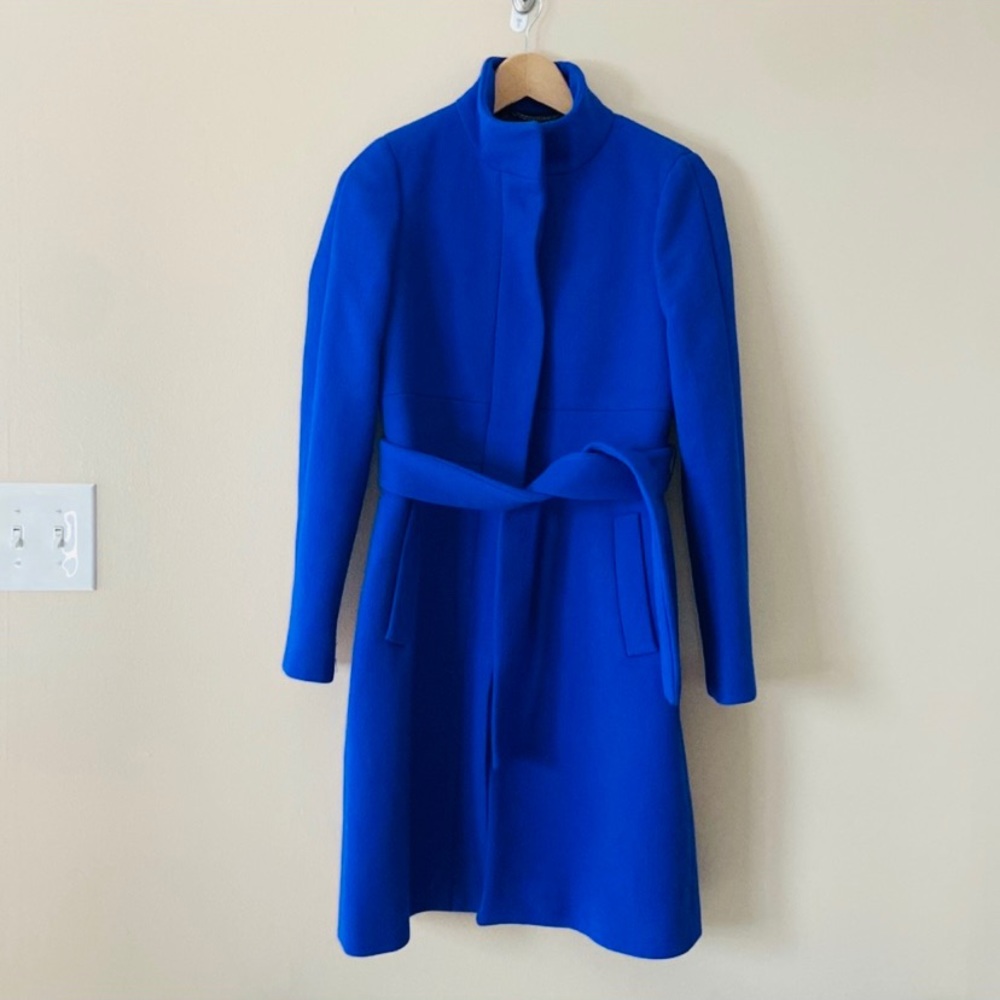 J.Crew Double Cloth Funnel Blue Wool Belt Coat